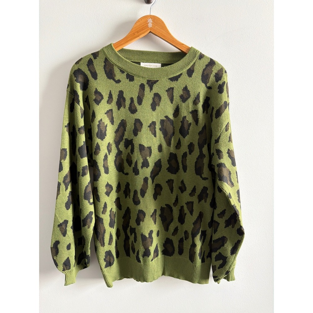 Hipster Row Leopard Print Sweater Green Animal Print Pull over Indie Sleeze
